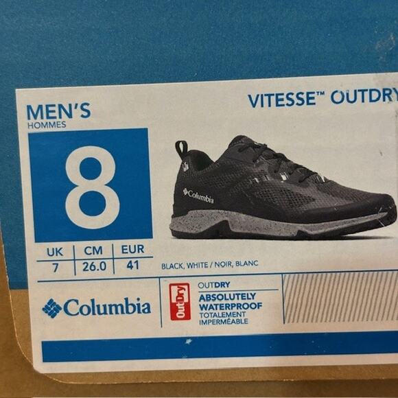 Columbia Men's 8 Vitesse Outdry Shoes, Black, NEW - Picture 7 of 7
